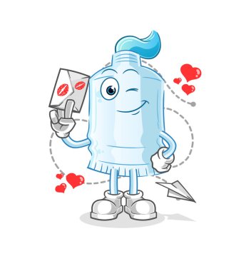 Diş macunu aşk mektubu illüstrasyonu. karakter vektörü