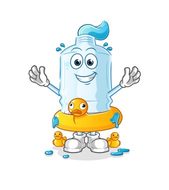 Ördek şamandıralı diş macunu. çizgi film maskotu vektörü