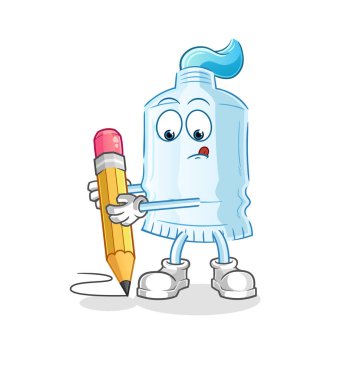 Diş macunu kalemle yazılır. çizgi film maskotu vektörü