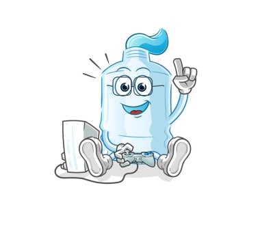 Video oyunu oynayan diş macunu. çizgi film karakteri