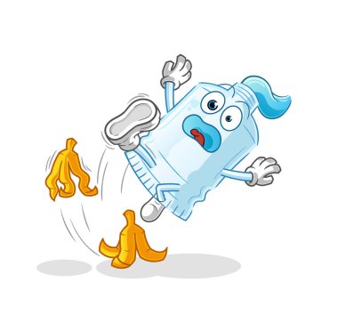 Diş macunu muza basıp kaydı. çizgi film maskotu vektörü