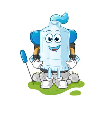 Diş macunu kamp maskotu olur. çizgi film vektörü