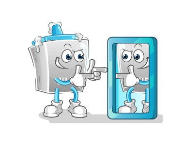 Yapıştırıcı ayna karikatürüne bakıyor. çizgi film maskotu vektörü