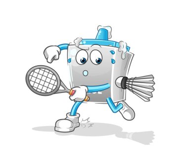 Badminton oynayan yapıştırıcı. karakter vektörü