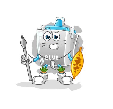 Tutkal Afrikalı kabile savaşçı maskotu. çizgi film vektörü