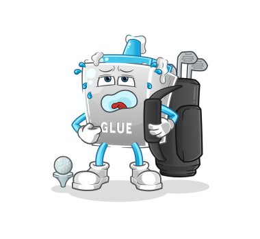 Golf ekipmanlarıyla yapıştırıcı. çizgi film maskotu vektörü