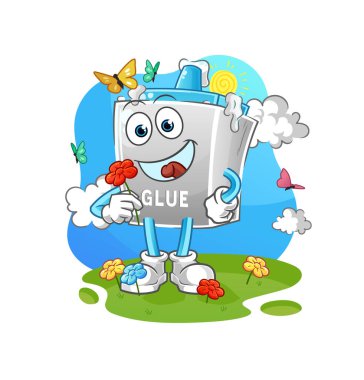 Yapıştırıcı ilkbaharda çiçek toplar. karakter vektörü