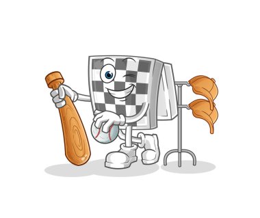 Satranç tahtası beyzbol maskotu. çizgi film vektörü