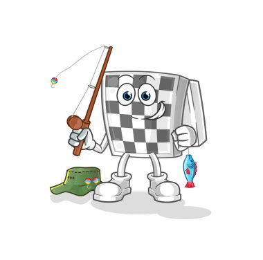 Satranç tahtası balıkçılığı illüstrasyonu. karakter vektörü