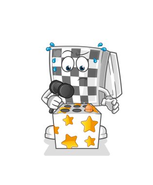 Satranç tahtası bir köstebek maskotuna vuruyor. çizgi film vektörü