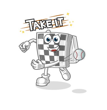 Satranç tahtası beyzbol vektörünü fırlatıyor. çizgi film karakteri