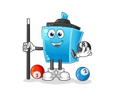 Keçeli kalem bilardo karakterini oynar. çizgi film maskotu vektörü