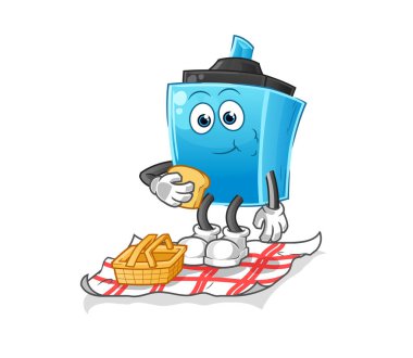 Piknik karikatüründeki işaret kalemi. çizgi film maskotu vektörü