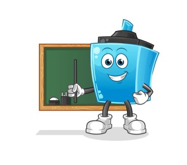 İşaretleyici kalem öğretmeni vektörü. çizgi film karakteri