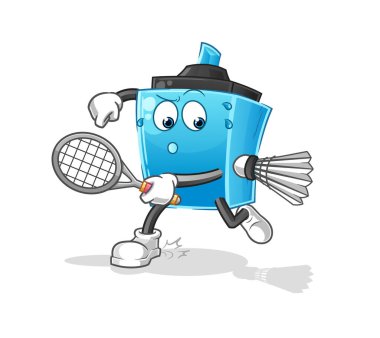 İşaretli kalem badminton oynuyor. karakter vektörü