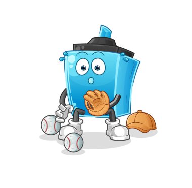 Keçeli kalemle beysbol topu yakalama çizgi filmi. çizgi film maskotu vektörü