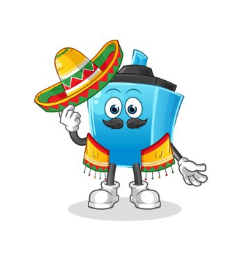 İşaretli kalem Meksika kültürü ve bayrağı. çizgi film maskotu vektörü