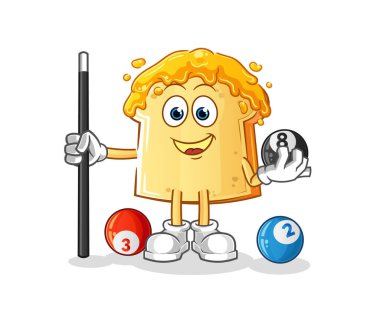 Ballı ekmek bilardo karakterini canlandırır. çizgi film maskotu vektörü