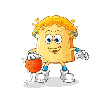 Ballı ekmek basketbol karakteri. çizgi film maskotu vektörü