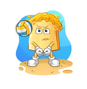 Ballı ekmek voleybol maskotu. çizgi film vektörü