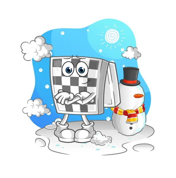 Chessboard Cold Winter Character Cartoon Mascot Vector — Stock Vector