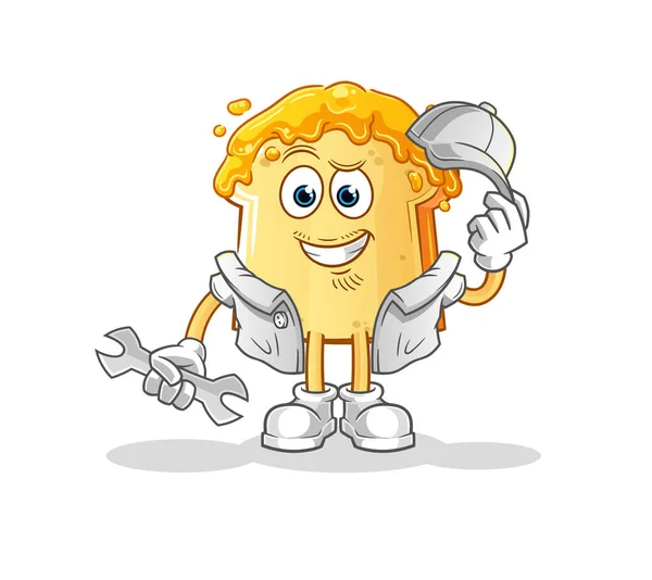 Bread Honey Mechanic Cartoon Cartoon Mascot Vector — Stock Vector