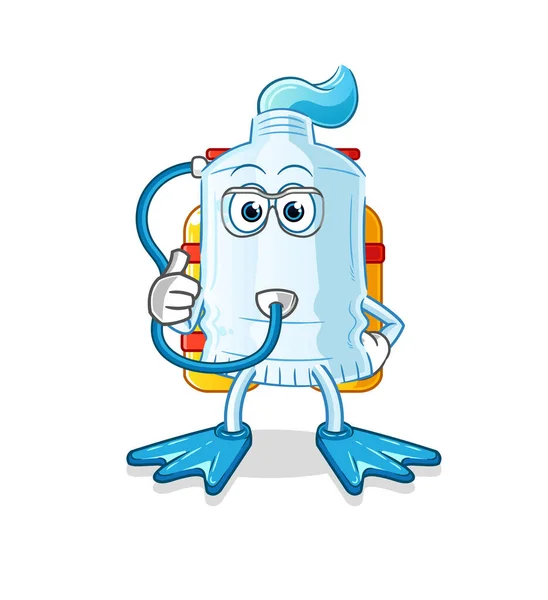Desenhos Animados Mergulhador Pasta Dentes Vetor Mascote Desenhos Animados — Vetor de Stock