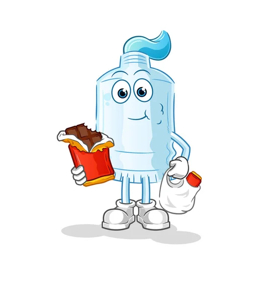 Toothpaste Eat Chocolate Mascot Cartoon Vector — Stock Vector