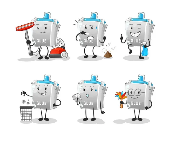 Glue Cleaning Group Character Cartoon Mascot Vector — Stock Vector
