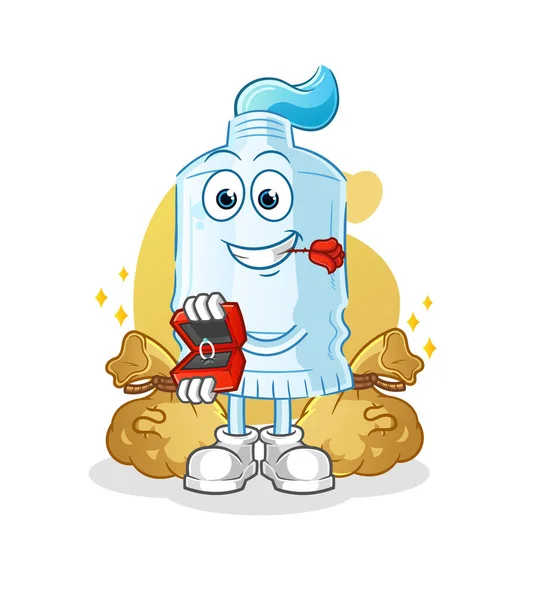 Toothpaste Propose Ring Cartoon Mascot Vector — Stock Vector
