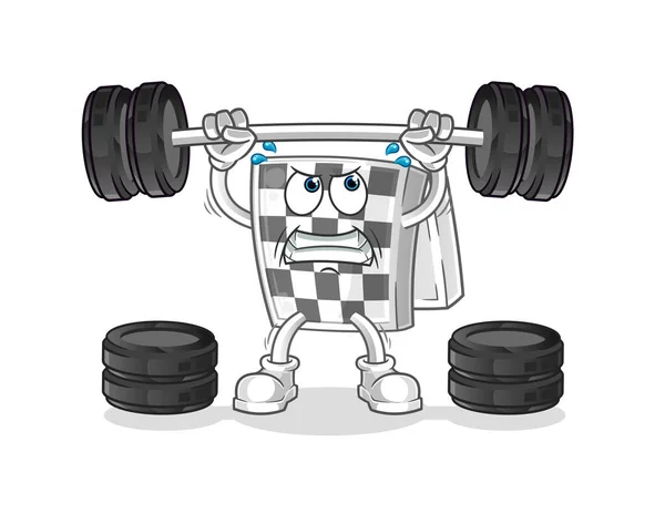 Chessboard Lifting Barbell Character Cartoon Mascot Vector — Stock Vector