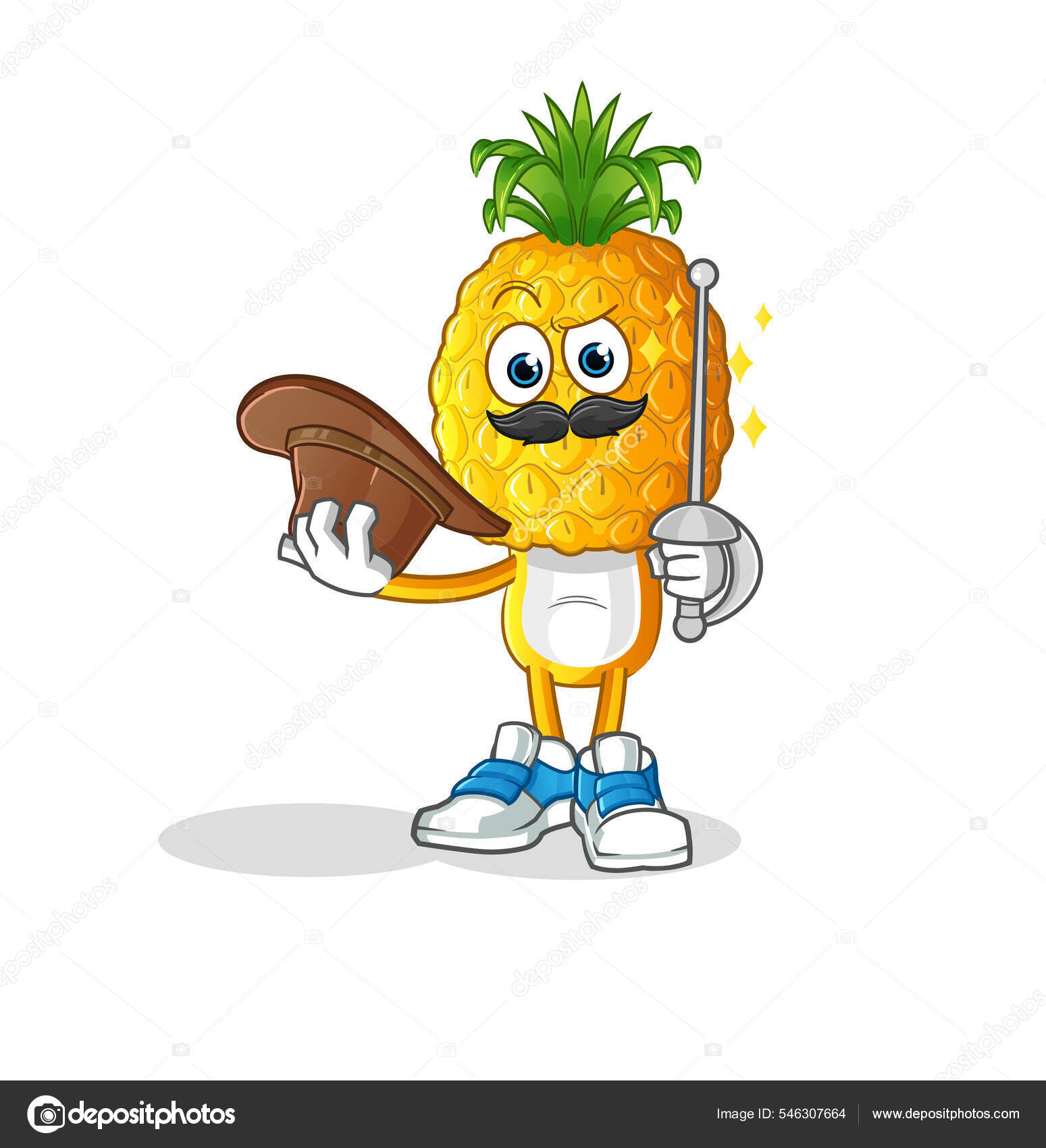 Pineapple Head Cartoon Fencer Character Cartoon Mascot Vector Stock