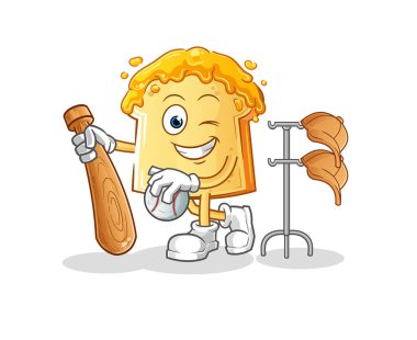 Ballı ekmek beyzbol maskotu. çizgi film vektörü