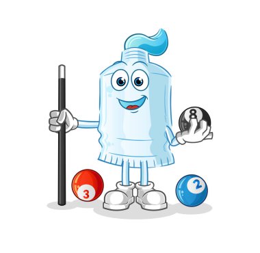 Diş macunu bilardo karakterini canlandırır. çizgi film maskotu vektörü