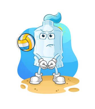 Diş macunu voleybol maskotu. çizgi film vektörü