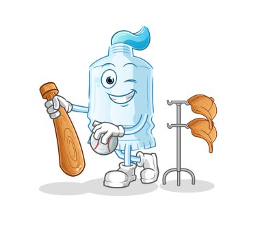 Beyzbol maskotu oynayan diş macunu. çizgi film vektörü