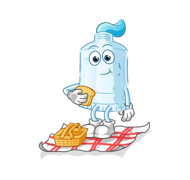 Piknik karikatüründe diş macunu. çizgi film maskotu vektörü