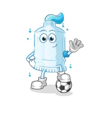 Futbol oynayan diş macunu. karakter vektörü