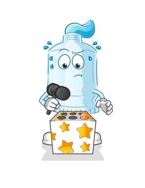 Diş macunu oyunu bir köstebek maskotunu öldürdü. çizgi film vektörü