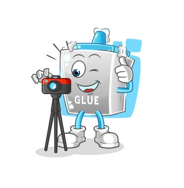 Yapıştırıcı fotoğrafçı karakteri. çizgi film maskotu vektörü