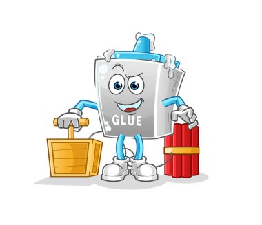 Tutkal elinde dinamit fünyesi var. çizgi film maskotu vektörü