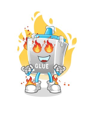 Ateş maskotuna yapıştırıcı sür. çizgi film vektörü