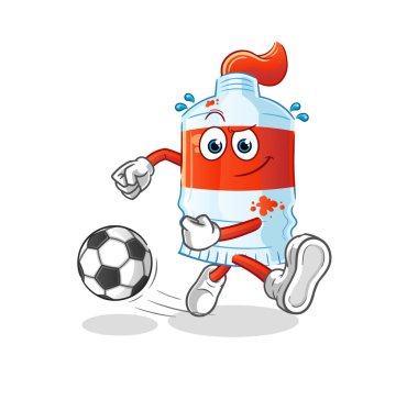 Suluboya tüp top çizgi filmini tekmeliyor. çizgi film maskotu vektörü