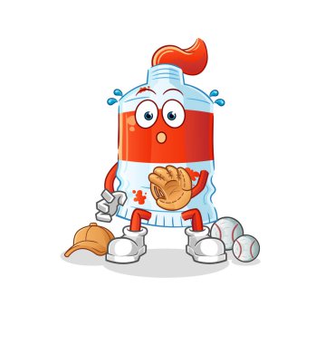 Suluboya tüplü beyzbol yakalayıcı çizgi filmi. çizgi film maskotu vektörü