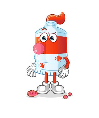 Suluboya tüp sakız çiğneme vektörü. çizgi film karakteri