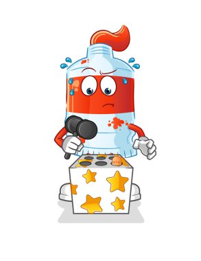 Suluboya boru oyunu bir köstebek maskotunu öldürdü. çizgi film vektörü