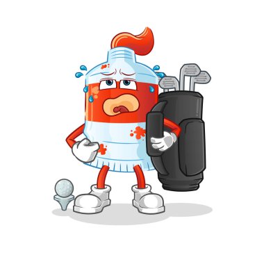 Golf ekipmanlı suluboya tüp. çizgi film maskotu vektörü