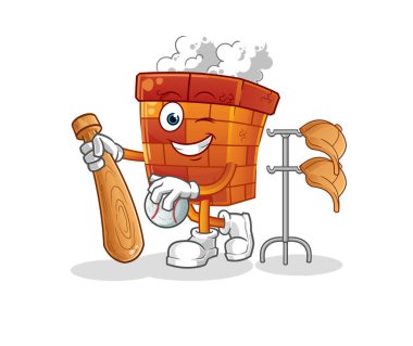 Beyzbol maskotu oynayan baca. çizgi film vektörü