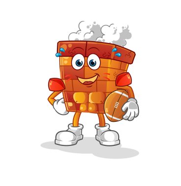 Ragbi oynayan baca karakteri. çizgi film maskotu vektörü