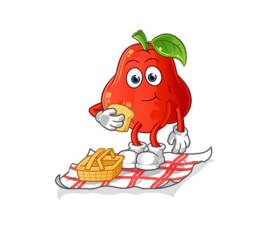 Piknik karikatüründeki su elması. çizgi film maskotu vektörü